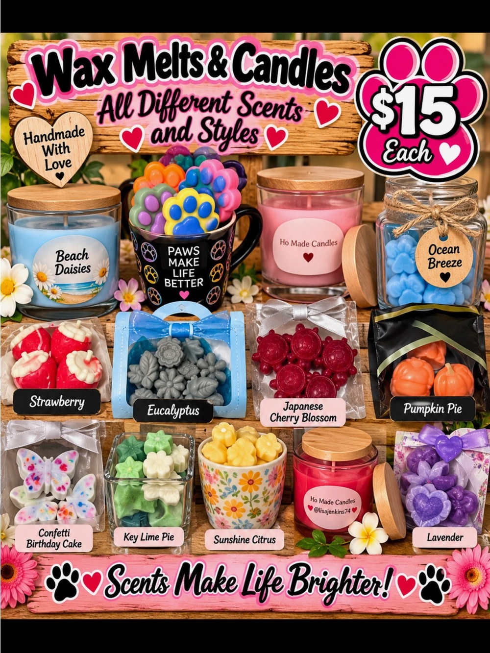Ho Made Candles Assorted Scented Wax Melts & Candles (Pink, Blue, Purple)